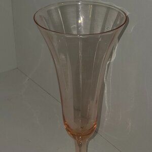 Vintage Pink Depression Glass Optic Paneled Etched Champagne Flute Glass 6.25"